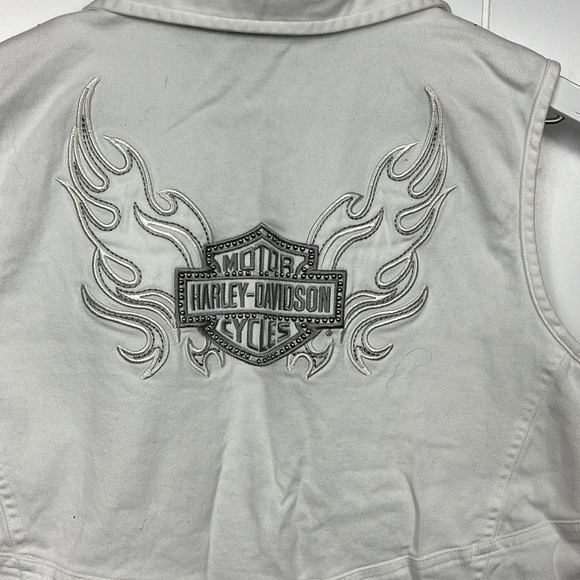 Harley-Davidson Womens Vest White L Corset Back w/Bling Zip Front Pockets Cotton - Picture 1 of 13